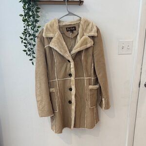 Big Chill Y2K Women's faux fur, faux suede coat, penny lane, tan, size M
